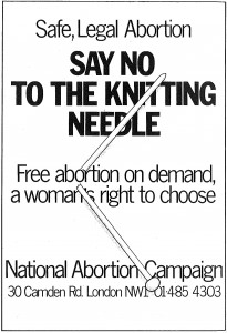 Il manifesto della Campagna Nazionale per l'Aborto libero organizzato dal Movimento inglese.